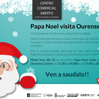 Papa Noel visita Ourense en un descapotable rojo de epoca